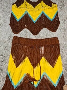Almost Famous Brown, Yellow & Teal Chevron Knit Shorts